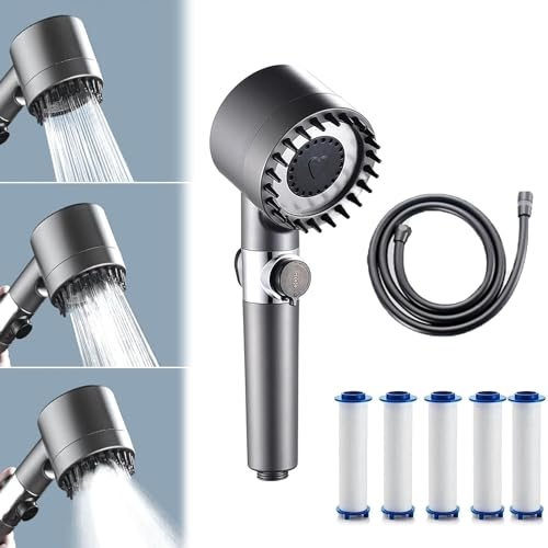 SENGHUI Gluckaro Multifunktionaler Hochdruck-Duschkopf,Hochdruck Handbrause Metall,Verstellbarer 3 Modi Duschkopf Wassersparend Druckerhöhend Massagedusche (Dusche+Filter+Wasserleitung)