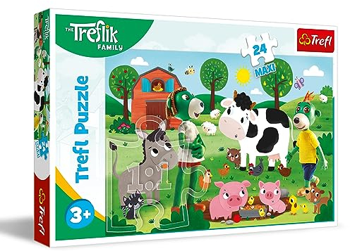 Trefl - The Treflik Family, Die Trefliks auf dem Dorf - Puzzle 24 Maxi - 24 Große Elemente, Buntes Puzzle mit Helden des Märchens Familie Treflik, Kreative Unterhaltung, Spiel für Kinder ab 3 Jahren