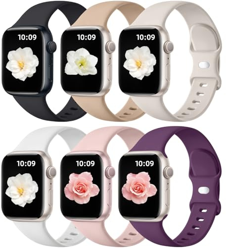 Maledan 6 Piezas Silicona Correas Compatible con Correa Apple Watch 40mm 41mm 38mm 42mm - Series 11 10, Correa deportiva de repuesto blanda for iWatch Series 11 10 9 8 7 6 5 4 3 2 1 SE3 SE2 SE