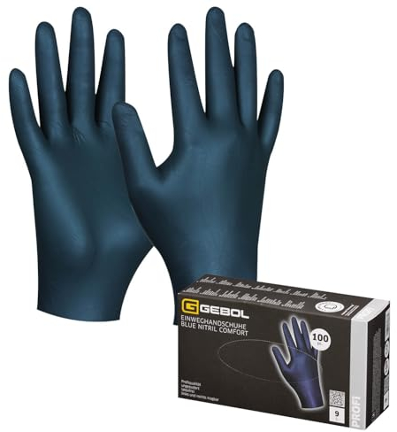 Gebol Blue Nitril Comfort 100 Stück Einweghandschuhe | Größe M (Gr 8) | hochwertige, extra dünne, wasserfeste Chemikalienschutzhandschuhe | hohe Reißfestigkeit | Damen & Herren | dunkelblau