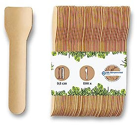BIOZOYG Umweltfreundlicher Eisportionierer I 500 Eisstiele Papier braun I Biologisch abbaubare Eislöffel I Papierlöffel einweg I Nachhaltige Eislöffel portionierer I Klimaneutrale Eiscreme Löffel