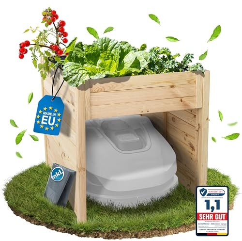 Schwanfeld® [2 in 1] Mähroboter Garage mit Hochbeet [GEEIGNET FÜR JEDEN MÄHROBOTER] - inkl. Innenfolie - Hochwertige Garage Mähroboter (Schützt vor Regen & UV-Strahlen) - Robuste Rasenroboter (Natur)