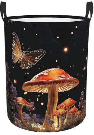 Großer Wäschekorb, Pilze und Schmetterlinge, Wäschekorb, zusammenklappbar, Aufbewahrungskorb, freistehend, hoch, Wäschekorb, faltbar, für Spielzeug, Schlafzimmer