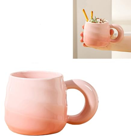 Xfeyaqlo 400ml Mug Original Tasse Cappuccino Couleurs Douces et Dégradées Tasses The Tasse a Cafe Forme Filetée Tasse Ceramique (Rose)