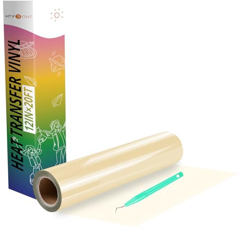 HTVRONT Heat Transfer Vinyl Rolls - 12 x 20ft Cream Iron on Vinyl for Shirts, HTV Vinyl for All Cutting Machines - Easy to Cut & Weed for HTV Heat Transfer Design (Cream)