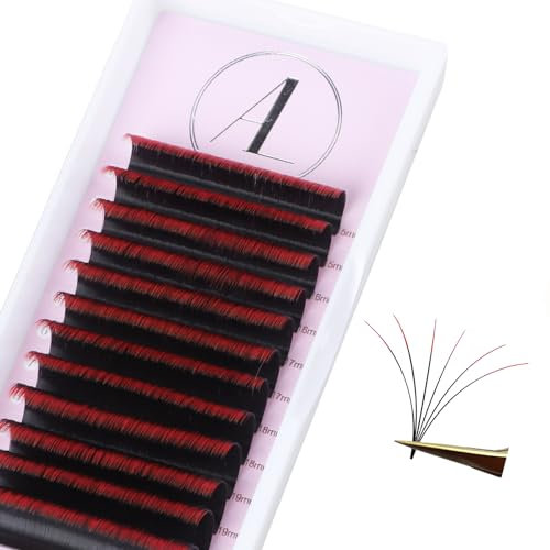 ALLOVE Extension de cils ombré rouge super léger - Volume éventail - 0,05 mm - Boucles C - 15 à 20 mm - Accessoire d'extension de cils auto-aplatissants