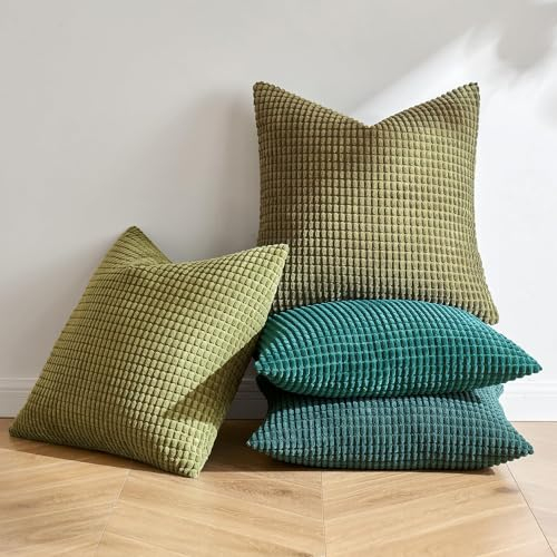 MIULEE 4er Set Kissenbezug Kissen Dekorative Kissenbezüge Kordsamt Sofakissen Dekokissen Kopfkissenbezug Couchkissen Deko Bezug für Sofa Couch Wohnzimmer Schlafzimmer 40x40cm Grüne Serie