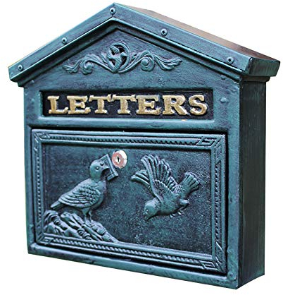 JDSHFEN Vintage Briefkasten Briefkasten Gusseisen in Antik-Oxidfarbe für Wandmontage-Vögel – Bronze, Grün