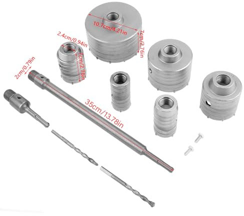 Set di Carotatrici TCT con Frese per Muratura Al Tungsteno con Codolo di Estensione SDS Plus, Include Punte 35 Mm-110 Mm, per Tubi 'acqua, Tubi del Condizionatore D'aria e