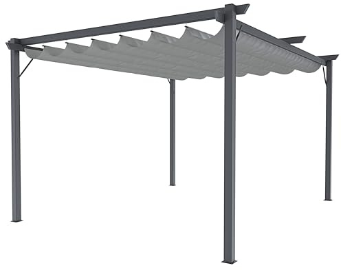 BRICOZONE Pergola Gazebo Giardino Telo Retrattile Pergolato Impermeabile Richiudibile Struttura In Acciaio Terrazzo Balcone Veranda Patio Piscina Esterno Design Moderno Elegante (3 x 4 M, Grigio)