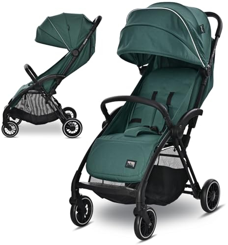 Lorelli Kinderwagen Quick, Sport Buggy klein zusammenklappbar, Einhand-Klappsystem in Sekunden, Nur 8,4 kg, Kompakter Sportsitz bis 22kg, Sitzbuggy, Baby Reisebuggy, Verstellbare Rückenlehne, grün