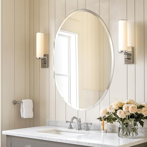 Artloge Spiegel Wand dekorative Flurspiegel Oval 50×70 cm, Wohnzimmer Spiegel Dekospiegel Silber abgeschrägter Spiegel HD Hochwertiger Hängespiegel für Wohnzimmer Schlafzimmer Badezimmer