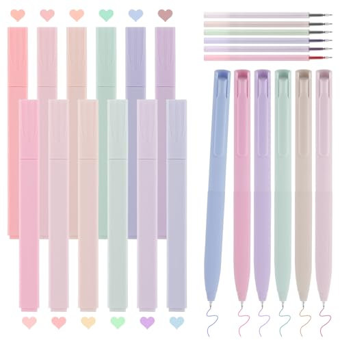 Svalor Textmarker Pastell Set 24 Stück, Aesthetic Marker Stifte und Gelschreiber, Highlighter Pen Marker Pastell Assorted Farben, Aesthetic Stifte 0,5mm Feine Spitze Bunt für Schule und Bürobedarf