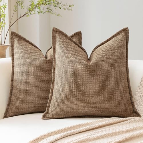 Artscope 2er Set Kissenbezüge Einfarbig Wurfkissenbezug Leinen Kissenbezug 45x45 cm Moderne Kissenhülle Dekokissen Sofakissen für Wohnzimmer Schlafzimmer Zuhause Dekor Braun