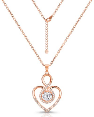 Roségold Halskette für Damen - 925 Sterling Silber 14K Vergoldet mit Zirkon Strass Unendlichkeit Liebe Herz Anhänger - Schmuck Ketten Frauen