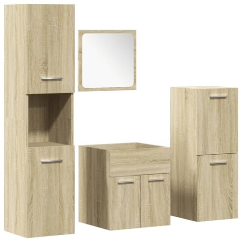 vidaXL 4-TLG. Badmöbel-Set Sonoma-Eiche Holzwerkstoff, Badezimmermöbel Set, Toilettenschrank, Badezimmer Waschtisch, Badezimmerschrank, Badeschrank
