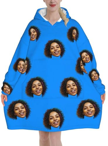 Personalisierte Tragbare Decken Hoodie, Individuelles Gesichtsfoto, Flanell Sweatshirt Decke, Kuschelpullover Für Damen Erwachsene, Hoodie Decke Damen mit Ärmeln und Tasche, Geschenke für Frauen