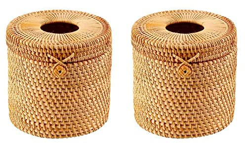 eyYvxmep 2 supporti decorativi in vimini, per coprire carta igienica con coperchio per riporre un singolo rotolo e fazzoletti