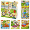 Würfelpuzzle Holz, Wooden Cube Puzzle, 3D Würfelpuzzle Puzzlespiele 6 in 1 Transport Tier-Motive mit 16 Würfel Holzspielzeug, Montessori Lernspielzeug Geschenk für Jungen und Mädchen, 12 x 12 x 3 cm