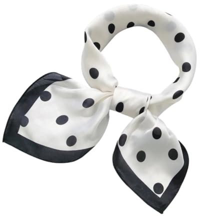 GAROZATION Polka Dot Seidenschal Damen Fashion Kleines Quadratisches Halstuch Bedrucktes Tuch Mit Schwarzem Rand Stilvolles Accessoire Für Taschen Und Outfits