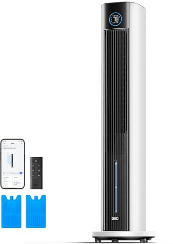 Dreo Evaporative Air Cooler, 43” Cooling Fans that Blow Cold Air, 80° Oscillating, Removable Water Tank, Ice Packs, Remote Control, 4 Speeds, 7H Timer, Swamp Cooler for Bedroom, White