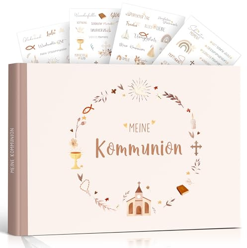 Legezon Erinnerungsbuch zur Heiligen Kommunion, Erstkommunion, Geschenke zur Heiligen Kommunion für Jungen und Mädchen, Aufkleber zur Heiligen Kommunion, personalisiertes Erinnerungsfotoalbum, 72 Seit