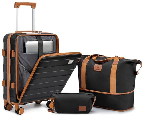 imiomo Valise avec Avant Poche Ordinateur, 56x24x38cm Bagages de Main Rigide en ABS, Ultra-Léger et Portable, 4 roulettes Doubles Pivotantes et Serrure TSA Inclus 1 Trousse Toilette et 1 Sac Voyage