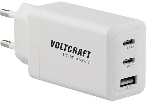 VOLTCRAFT UC-2C1A65W01 USB Ladegerät 65 W 1x USB-A, 2X USB-C® Fast Charge, USB PD 3.0 Weiß Innenbereich GaN