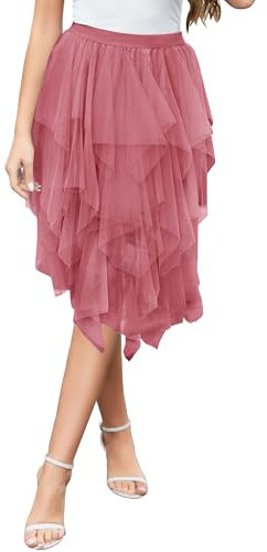 Wikoan Jupe Femme Tulle Tutu Irrégulier sous-Jupe Superposée Jupon Ballet Prom Party Robe Plissée A-Line Jupes Midi Carnaval Halloween Jupes Rose Foncé XXL