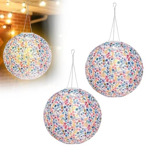 KQWVZ Solar Lampions Außen Wetterfest, 2 Stück 30cm Lampions Solar, Lampingions Outdoor, Lichterkette Aussen Lampingions Outdoor, Für Garten, Balkon,Terrasse, Hof, Hochzeit, Party, Fest Deko (Farbig)