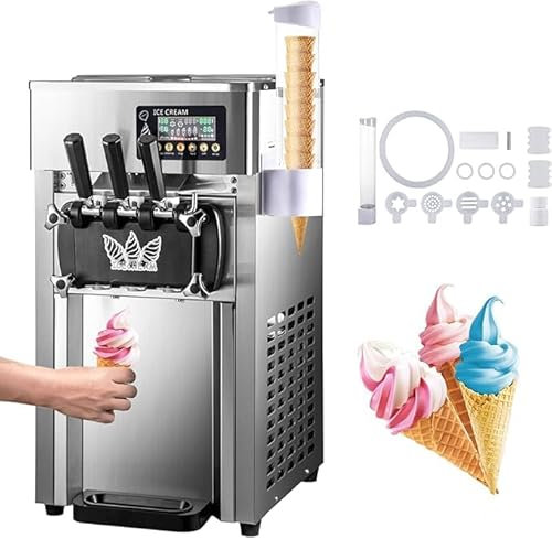 Máquina de Helados Comercial 2X3L 1200W 18L/h 3 Sabores Máquina para Hacer Helados servicio suave con Panel LCD Limpieza Automática para Yogur Café Snack-bars Restaurante Mercado Tienda