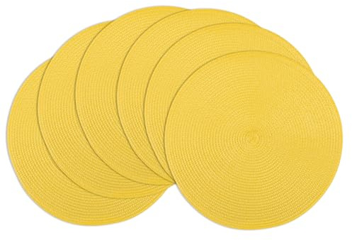 Winknowl Runde Platzsets 6er Set, Abwaschbar Tischmatten rutschfest Abgrifffeste Hitzebeständig Tischsets, 37 cm Runde Platz-Matten für Esstisch (Gelb)
