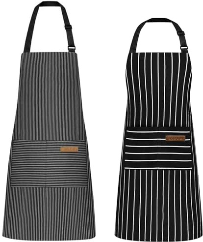 Hwtcjx Küchenschürze, 2 Stück Verstellbare Schürze mit Taschen | Kochschürze, Maschinenwaschbar, Baumwolle Küchenschürzen, Kittelschürze für Männer, Damen, Küche, Restaurant Café