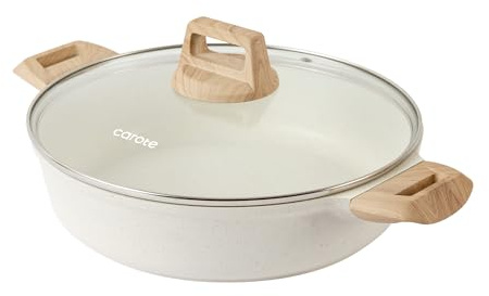 CAROTE 3 Qt Nonstick Stock Pot with Lid Soup Pot with Lid, Casserole Super Easy to Clean Non Stick Cooking Pot Cookware PFOA Free, White Granite
