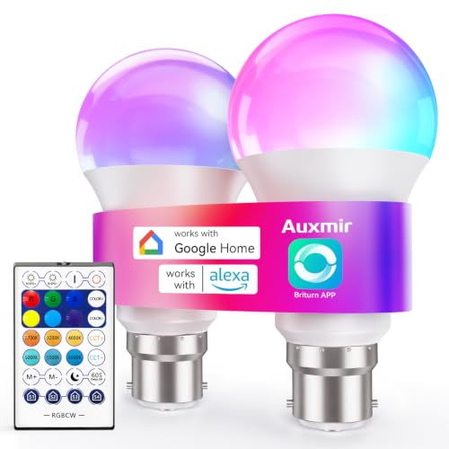 Auxmir B22 Smart Bulb Alexa Multicolor Dimmable LED Light Bulb 10W 2 Pack