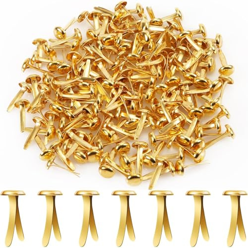 200 Pcs Split Pins, Paper Fasteners, Scrapbooking Brads Split Pin, 8mmx17mm Gold Clips Round Head Mini Brass Pins for Paper Craft DIY Stamping Scrapbook Office Household