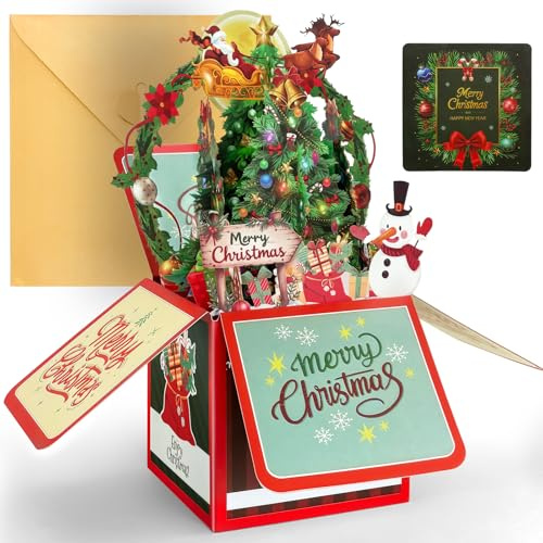 YianHien Weihnachtskarte Pop Up, 3D Weihnachtsbaum Weihnachten Karte mit Umschlag, Weihnachtskarte für Frau Mann Mutter Ehefrau Ehemann Kinder Freund Familie, Weihnachtsgeschenke Christmas Card