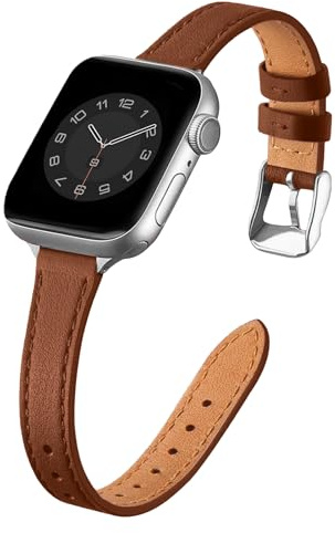 Vozehui Leather Straps Compatible with Apple Watch Strap 38/40/41/42/44/45/49mm,Women Men Slim&Thin Leather Replacement Wristband for Apple Watch Series 11 10 9 8 7 6 5 4 3 2 1 & iWatch SE,Ultra