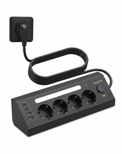 Ecksteckdose Küche mit USB C Steckdosenleiste Überspannungsschutz USB mit Schalter und LED-Nachtlicht Mehrfachsteckdosen Küche und Büro, 1.8M Kabel Schwarz