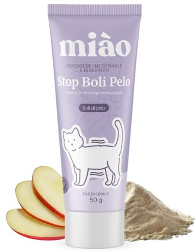 Miào Stop Boli di Pelo Gatto Pasta – Supporto Intestinale per Eliminare Boli di Pelo, Riduce Rigurgiti con Fibre e Psillio, Pasta al Malto per Gatti Bolo di Pelo