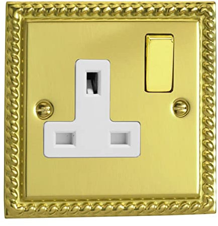 Varilight - 1 Gang 13 Amp Single Switched Socket Georgian Brass - XG4DW