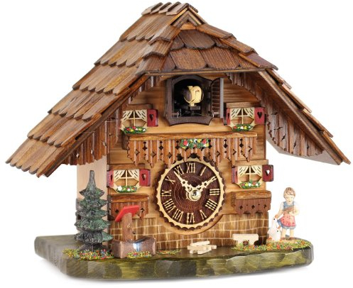 Eble Kuckucksuhr Kuckuckuhr Echtholz NEU batteriebetriebenes Quartzwerk Musik Kuckuckruf Tischuhr 21cm- 20635