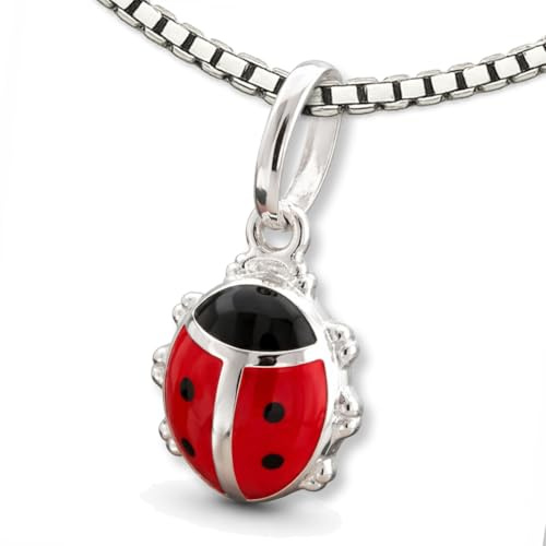 CLEVER SCHMUCK Marienkäfer Kette Silber 13 mm rot lackiert für Mädchen mit Kette Venezia 36 cm STERLING SILBER 925 im Etui rot
