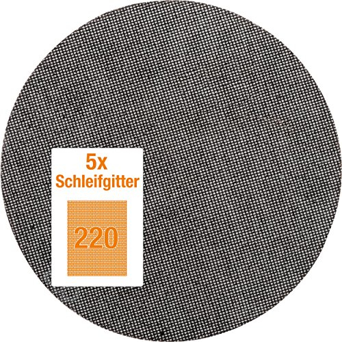 kwb Quick-Stick Schleifgitter-Scheibe K 220 – für Langhalsschleifer, 225 mm Ø, aus Fiberglas, gelocht mit Klett (5 Stk.)