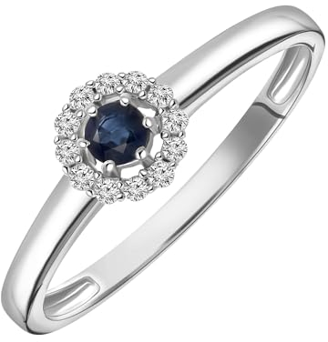 Diamond Luxury - Weißgold-Ring mit Saphir und 12 Diamanten