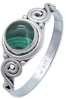 mantraroma Damen Ring Silber mit Stein Malachit Edelstein grün ausgefallen verspielt