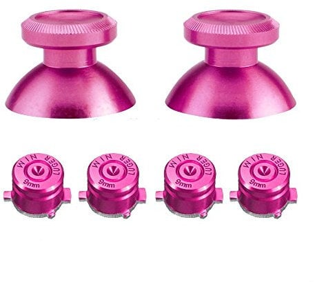 Thumbsticks aus Metall und Aluminium, Daumengriff, Pilzkappe + Kugeltasten, Mod Kit, Hebel, Joystick für PS4-Controller (Rosa)