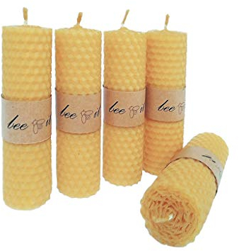 BeeIT 5 x reines Bienenwachs, handgerollte Wabenkerzen, Box mit natürlichem Bienenwachs, Stumpenkerzen