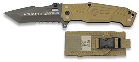 K25-19543 Taschenmesser K25 Mohican 2. Titanium c. 7.8 Werkzeug für Jagd, Angeln, Camping, Outdoor, Survival und Bushcraft + Flaschenhalter gratis