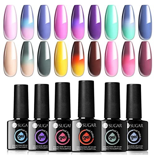 UR SUGAR Thermo UV Nagellack Farbwechsel, 6 Farben Thermogel für Gelnägel Farbwechsels Herbst Schellack Gel Nagellack Set Temperatur Farbwechsel Gellack für Gelnägel Mehrfarbig Nagelgel Gel Nagel